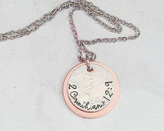 Personalized Bible Verse Necklace, Mixed Metal Christian Jewelry
