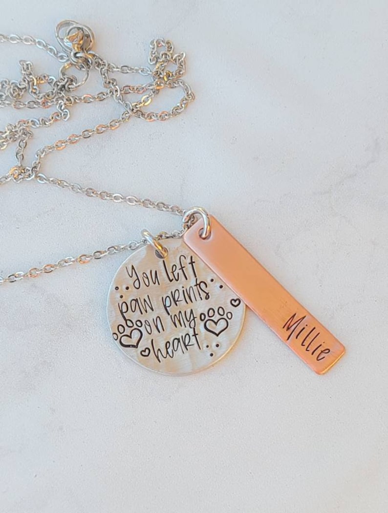 You left paw prints on my heart necklace dog memorial necklace sympathy jewelry pet loss necklace loss of pet cat remembrance jewelry