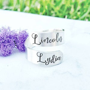 Personalized wrap ring, wide wrap ring, silver minimalist wrap ring, childrens names ring, custom wrap ring, mom wrap ring, gift for mom