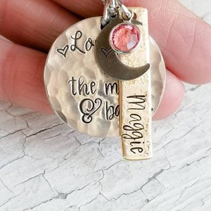 Love you to the moon and back, mom necklace, mixed metal, mommy jewelry, moon necklace, new mom gift, new baby gift, mothers necklace image 5