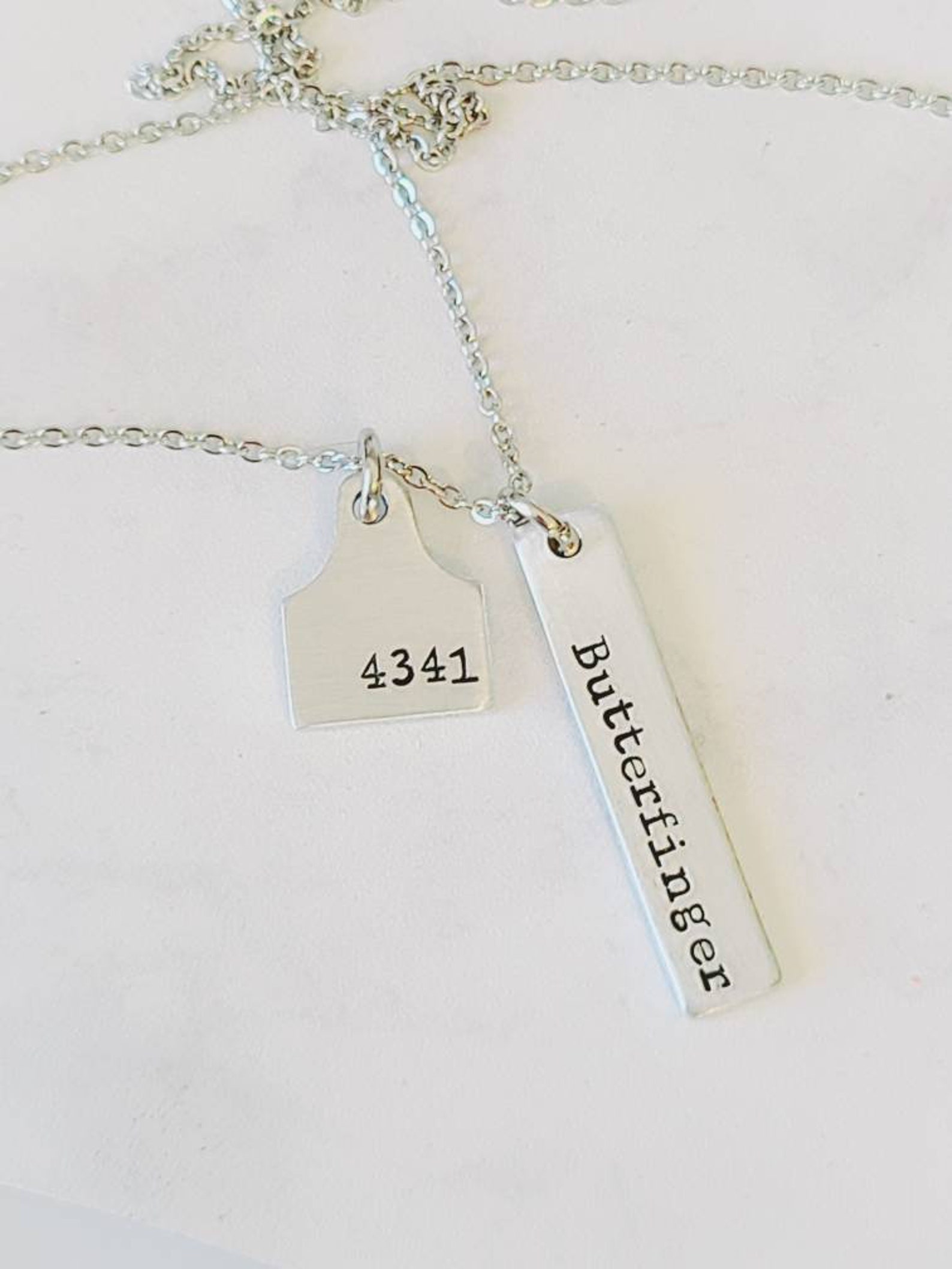 Tiny Ear Tag Bar Necklace Cow Name Number Necklace Custom Etsy