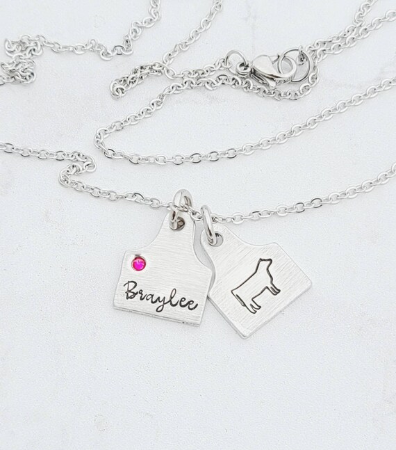 Tiny Ear Tag Mom Necklace Mixed Metal Tag Multiple Ear Tags Etsy