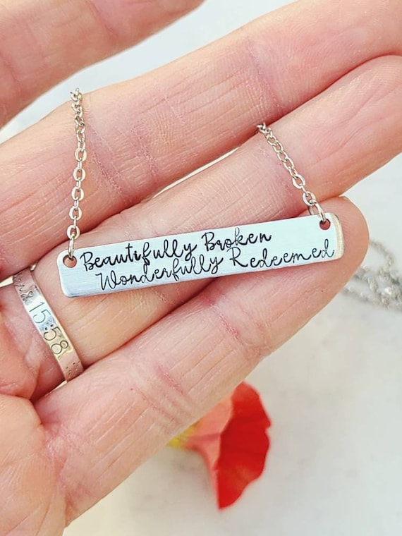 Beautifully Broken Wonderfully Redeemed Necklace Salvation Jewelry Bar Necklace Faith Jewelry Saved Necklace Christian Jewelry Etsy Canada