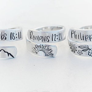 Personalized bible verse wrap ring, affordable silver wrap ring, custom wrap ring, sterling silver Christian ring, scripture ring, reference