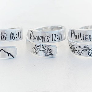 Personalized bible verse wrap ring, affordable silver wrap ring, custom wrap ring, memorization Christian ring, scripture ring, reference