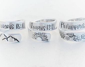 Personalized bible verse wrap ring, affordable silver wrap ring, custom wrap ring, memorization Christian ring, scripture ring, reference