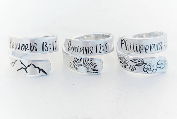 Personalized bible verse wrap ring, affordable silver wrap ring, custom wrap ring, memorization Christian ring, scripture ring, reference
