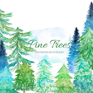 Watercolor Pine Trees Clipart: Rustic Winter Forest Graphics (PNG)