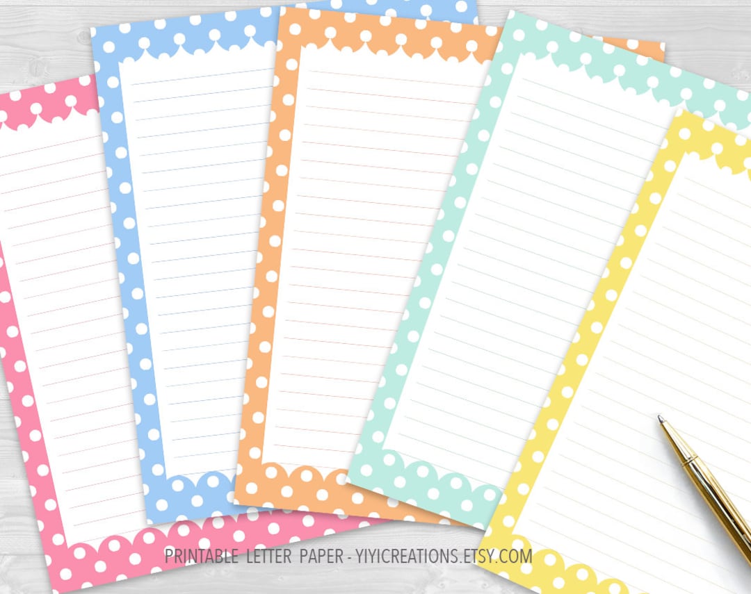 Cute Printable Writing Paper Set of 20, Polka Dots Stationery Download ...