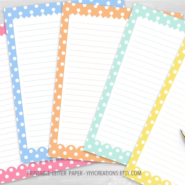 Cute Printable Writing Paper Set of 20, Polka Dots Stationery Download, Blank Dots Pattern Letter Note, Pumpkin Journal Page, Writing sheet