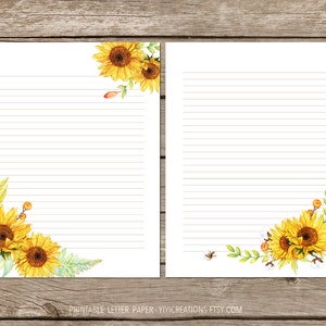 Sunflower Printable Letter Paper, Floral Journal Page, Flower Instant Download Stationery, Digital Writing Sheet, Blank Letter Note 8.5 x 11