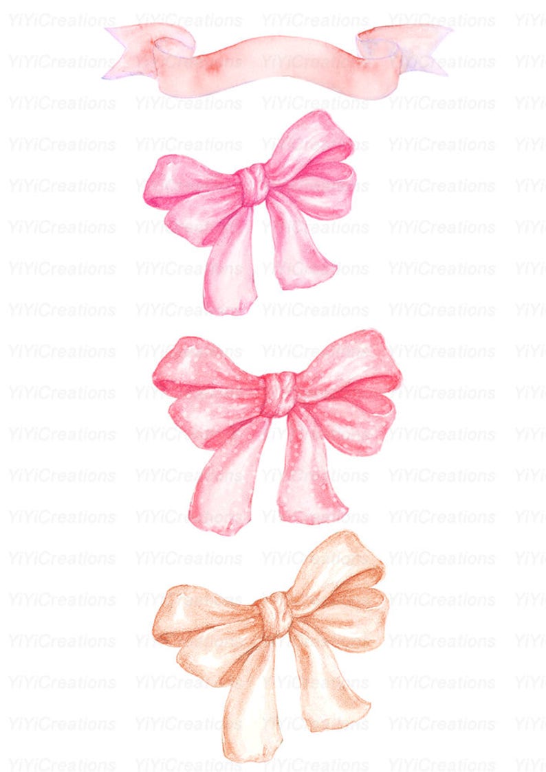 Watercolor hand painted Bows clipart, Gold and Pink, Coral and Navy, Peach and Purple, invitations, bowknot, Gift, Decorations, DIY elements image 2