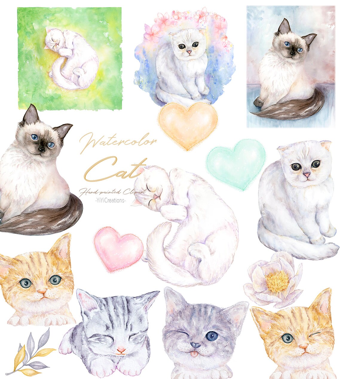 Watercolor Cute Cats Clipart, Digital Kitten Image, Printable Cat ...