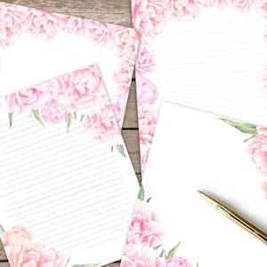 Rosa Pfingstrose druckbare Briefpapier, Floral Journal Seite, Blume Instant Download Briefpapier, digitales Schreiben Blatt, Blankobrief Hinweis 8,5 x 11