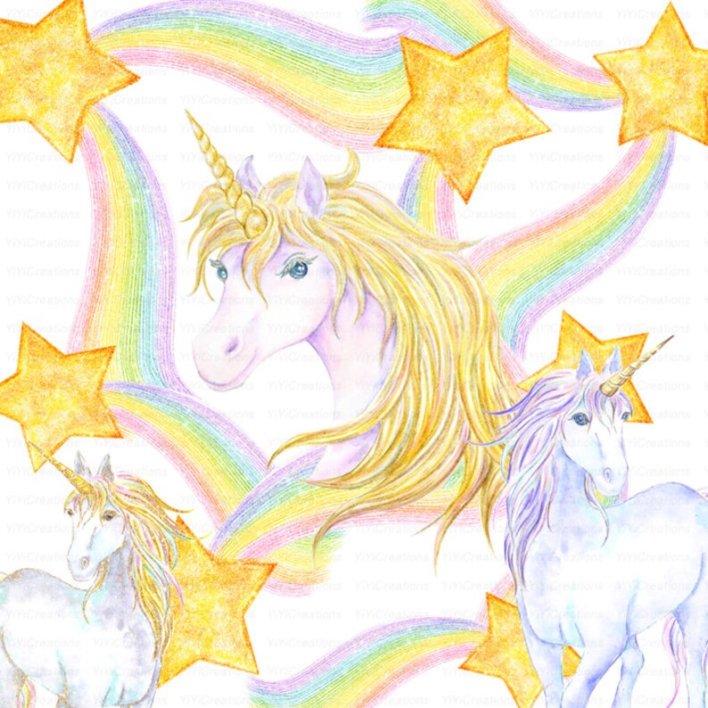gold watercolor unicorn clipart unicorn horn printable etsy