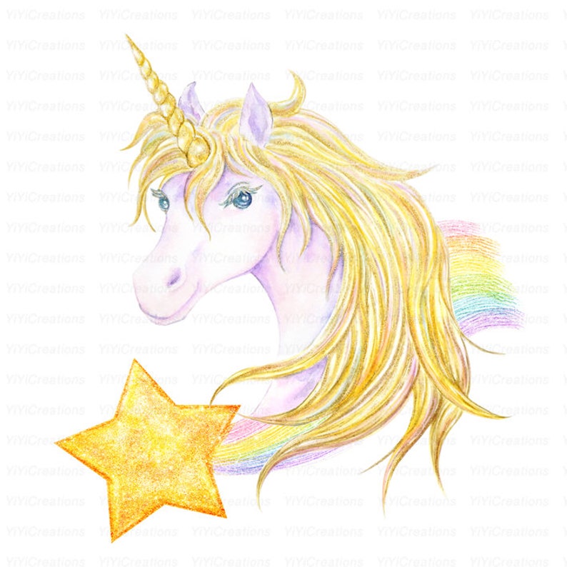 gold watercolor unicorn clipart unicorn horn printable etsy