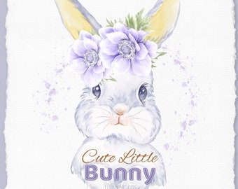 Cute Watercolor Bunny Set, Spring Easter Rabbit Clipart, Lovely Bunny Butt Illustration, White and Pink, Wreath, Little Animal Baby Graphic