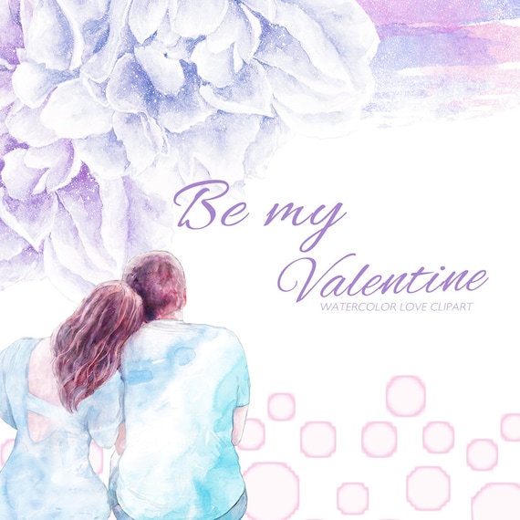 Watercolor Valentine Clipart Cute Couple Clip Art Romantic | Etsy