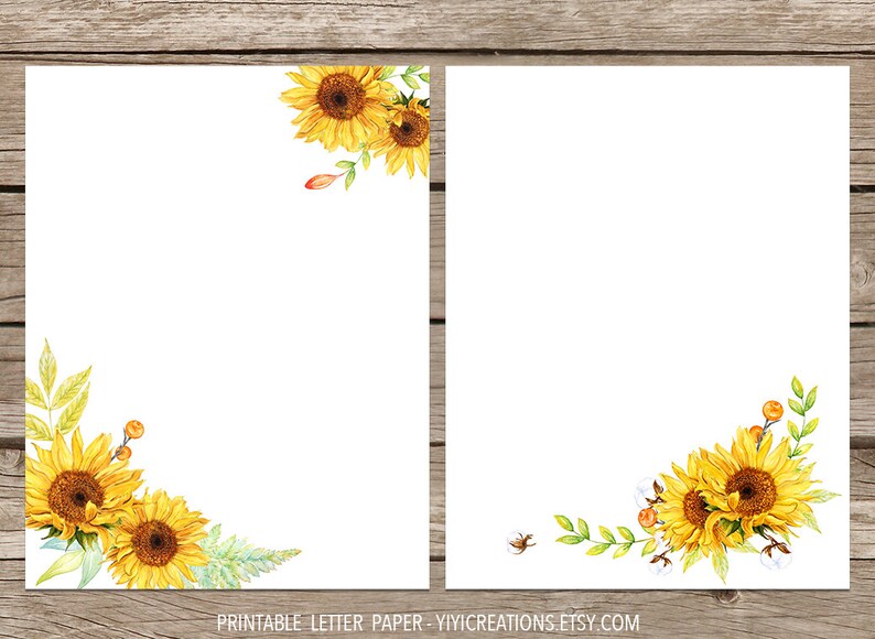 sunflower printable letter paper floral journal page flower etsy