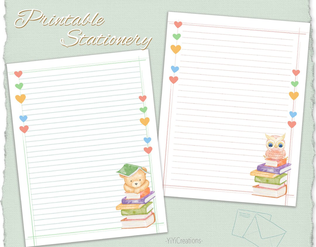 Cute Animal Printable Letter Paper, Instant Download Stationery, Back ...