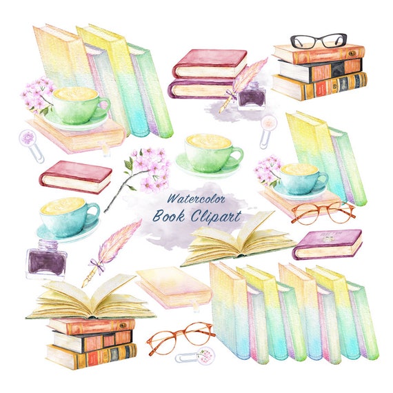 Watercolor Book Clipart, Graduation Graphic, Vintage Illustration