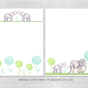 Elephant Printable Letter Paper Set, Digital Animal Paper Download ...