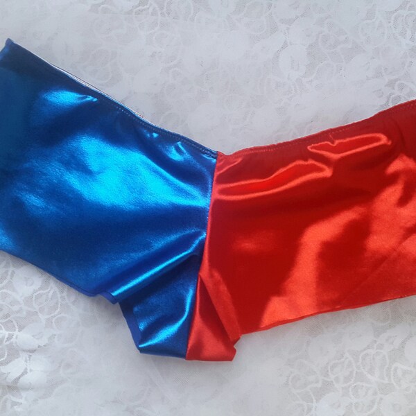 Harley Quinn shorts .Lycra suicide squad booty shorts. Blue and red shiny short.