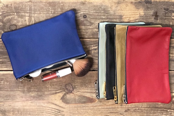 Leather Makeup Case with YKK High Quality Metal Zipper, Leather Makeup Bag, Cosmetics Leather Bag,  Toiletry Leather Bag Made in USA