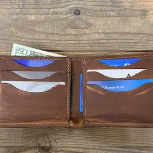 Cartera de cuero áspero de cobre y resistente, cartera pull-up del pie SB, billetera bifold de los hombres, hecho en la cartera de EE.UU., cartera de la tarjeta de crédito, cartera en apuros
