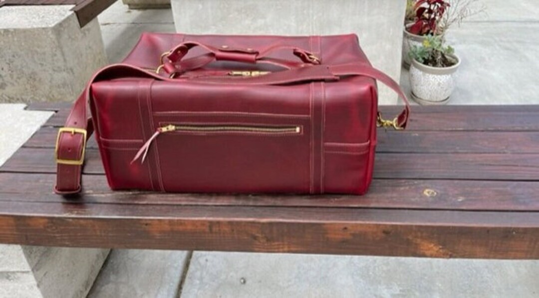 Horween Leather Cherry Cavalier Duffel Bag Leather Luggage Travel Bag Made in USA Leather Duffel Bag Weekender Leather Bag Etsy