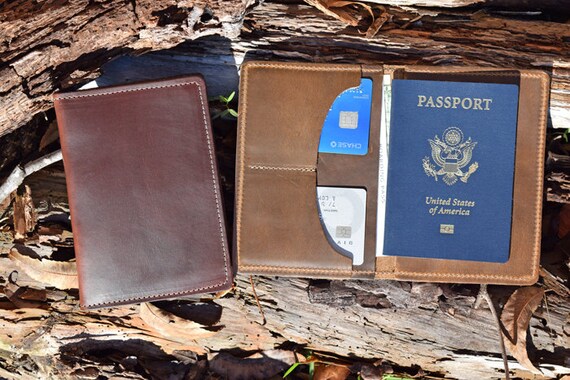 Handmade Horween Essex Leather Passport Sleeve Red Leather Passport Sleeve Embossed Passport Sleeve 