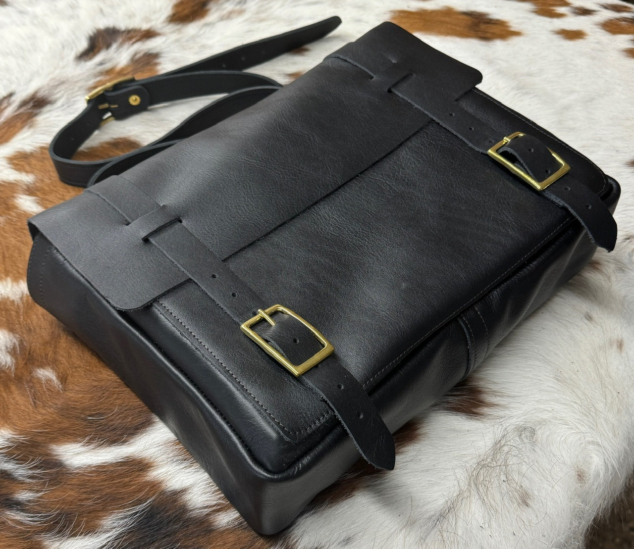 Wide Leather Messenger Bag Essence Leather by Seidel Tanning