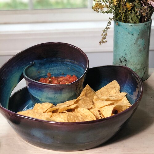 Large Pottery Chip and Dip Serving Bowl Etsy