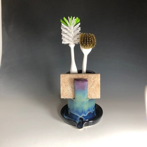 Self Draining Sponge/brush Holder Pearl White -   Hand built pottery,  Handmade pottery, Dish brush holder