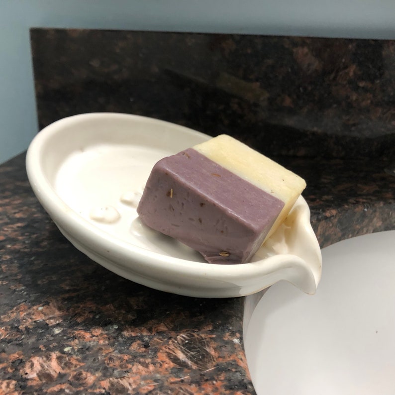 Round Self Draining Soap Dish Pearl White Etsy