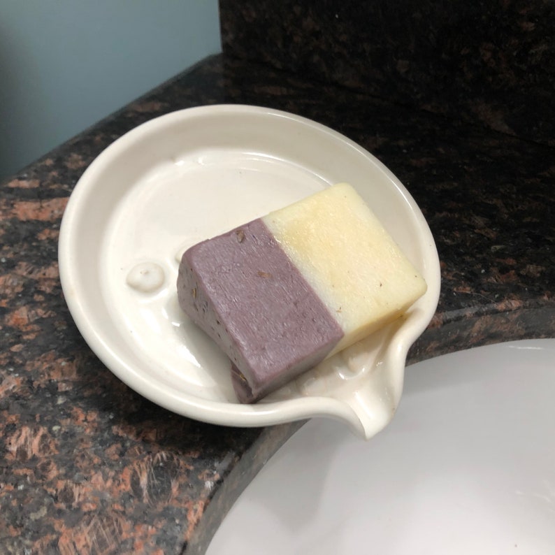 Round Self Draining Soap Dish Pearl White Etsy