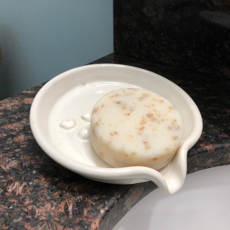 Round Self Draining Soap Dish Pearl White Etsy