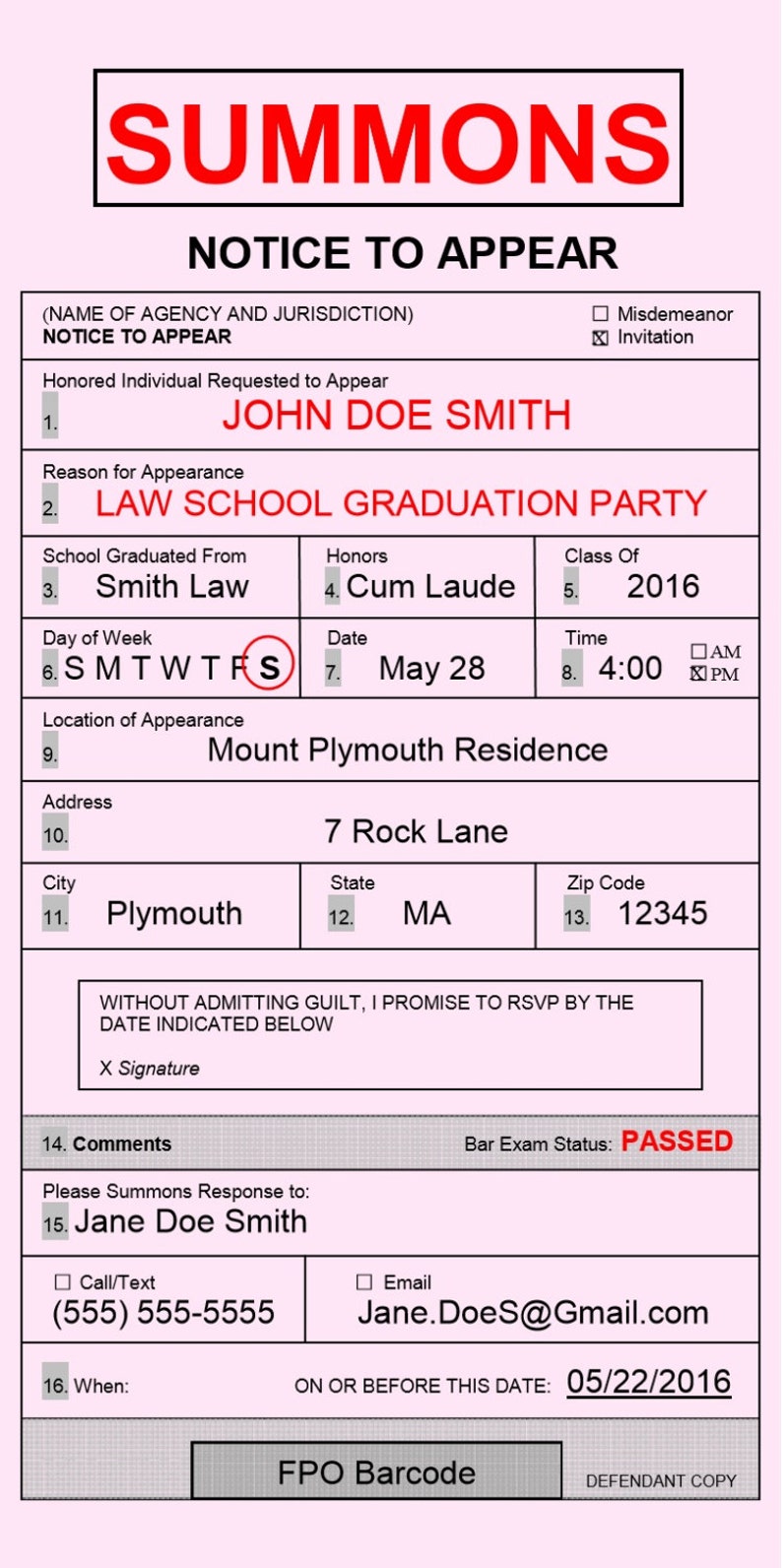 Law School Graduation Invitation, Printable Etsy