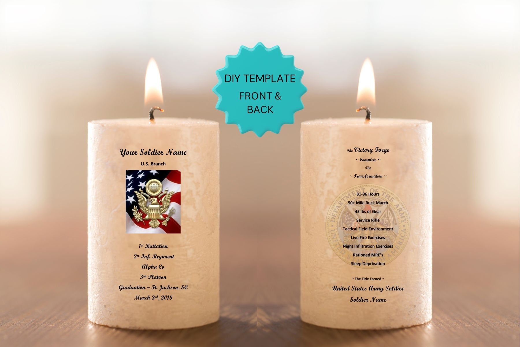 Army Forge Candle Lantern Template: DIY Military Gift (canva