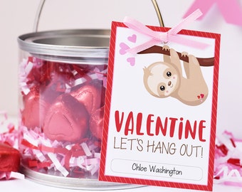 Sloth Valentine, Printable Valentine Cards, Sloth Valentine Cards,  Valentine's Day, Classroom Valentines