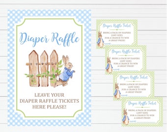 Peter Rabbit Baby Shower Raffle Sign and Tickets, Boy Peter Rabbit Baby Shower Printables, Diaper Raffle Tickets