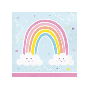 Pastel Rainbow Napkins, Rainbow Baby Shower Napkins, Rainbow and Clouds Birthday Napkins, Rainbow Party Supplies, 20 Large Paper Napkins