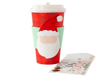 Santa Cups with Lids 8ct, Santa Cups, Santa Coffee Cups, Christmas Coffee Cups To-Go, Cookies and Cocoa, Hot Cocoa Bar, Secret Santa Party