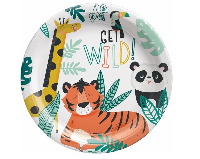 Jungle Animal Plates, 8 Safari Animal Plates, Wild One Birthday, Jungle