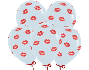 Five 11" Red Lips Balloons, Kissy Lips Balloons, Bachelorette Party Balloons, Valentine Balloons, Galentine Party, Makeup Party Decor,