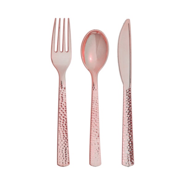 Rose Gold Silverware, Rose Gold Cutlery Set, Rose Gold Party Decor. Disposable Flatware, Rose Gold Utensils, 24ct Plastic Silverware