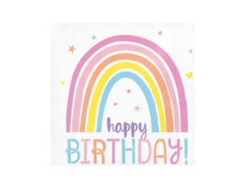Pastel Rainbow Birthday Napkins, Happy Birthday Party Tableware (16 ct)