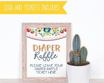 Fiesta Diaper Raffle Tickets Sign - Mexican Fiesta Baby Shower - Fiesta Shower Printables - Fiesta Baby Shower Games - Diaper Raffle Games