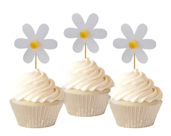 Daisy Cupcake Toppers 12ct, Flower Cupcake Toppers, Daisy Birthday Party Supplies, Floral Baby Shower, Spring Garden Bridal Shower