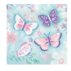 Floral Butterfly Paper Napkins, Large Butterfly Napkins, Butterfly Party Décor, Flowers and Butterflies Baby Shower, 8 Luncheon Napkins image 1